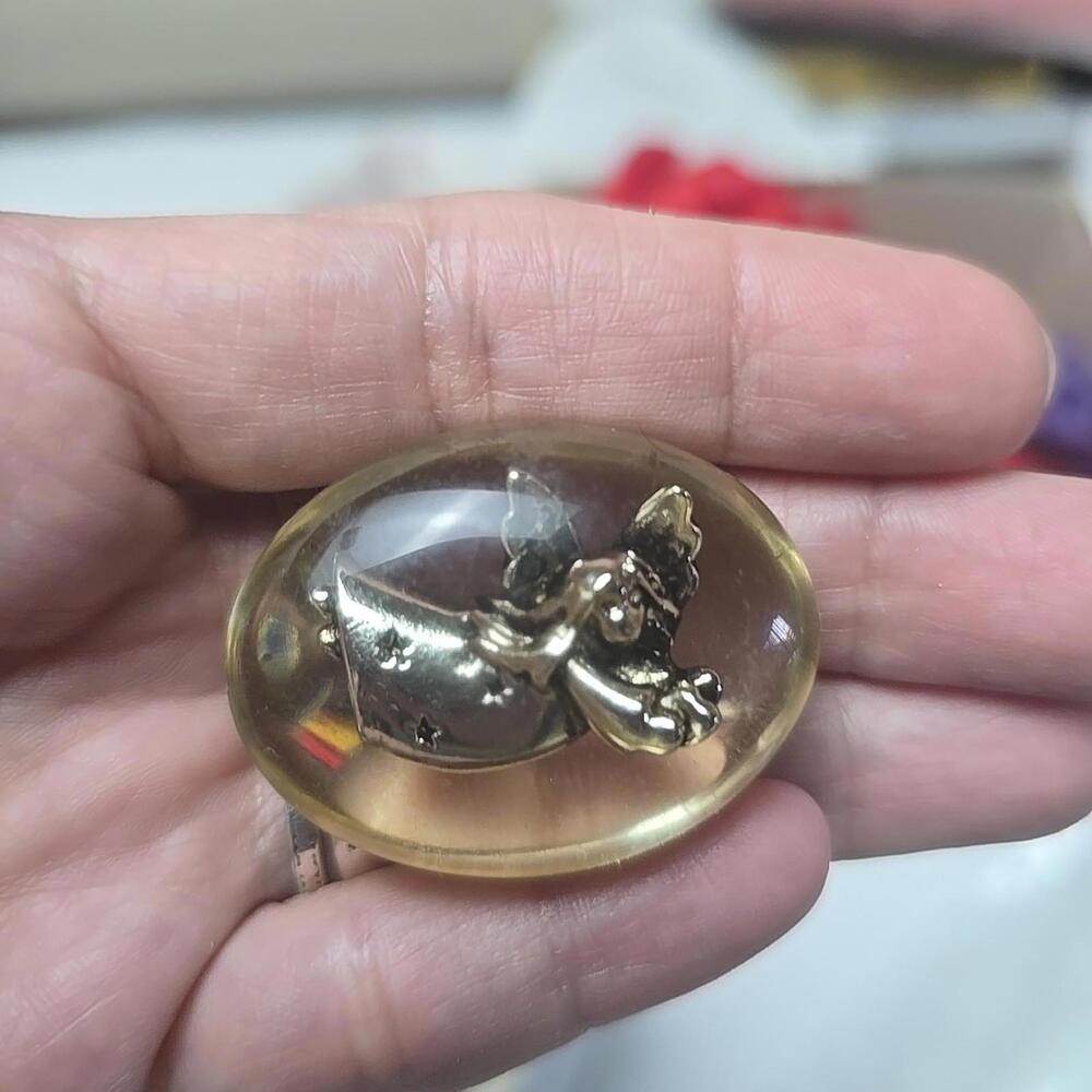 Vintage Winged Angel In Lucite Acrylic Pocket Token Religious 1.5"×1.2"